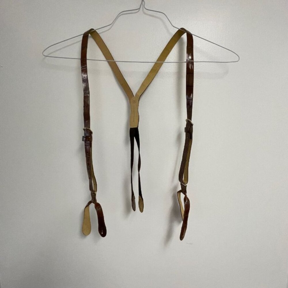 Martin Dingman Men's Leather Suspenders - Brown Leather - Adjustable - EUC